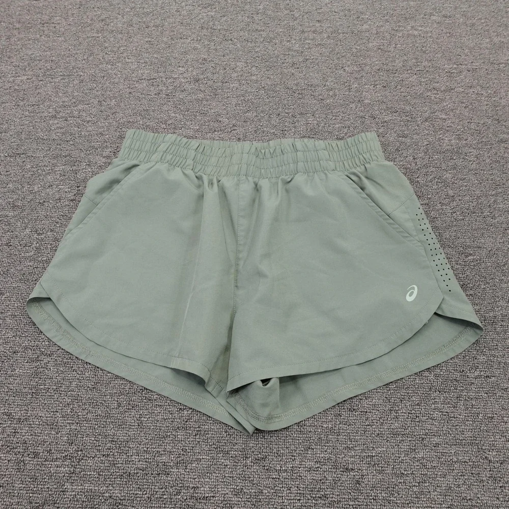 ASICS Shorts Womens Small Green Lined 4.5 In Inseam Running Drawstring Pockets